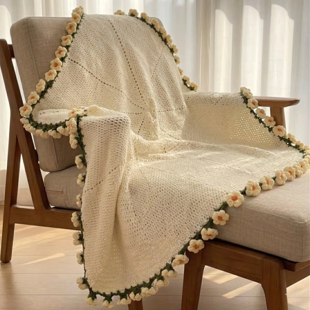 Cream Daisy Bouquet Blanket